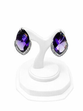 Silver Tone Marquise Purple Crystal Stud Earrings Rhinestone Accent
